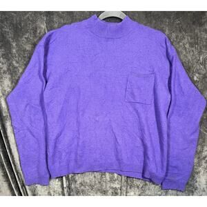 Amanda Smith Vintage Purple Wool Blend Sweater Womens L Mock Neck Pocket